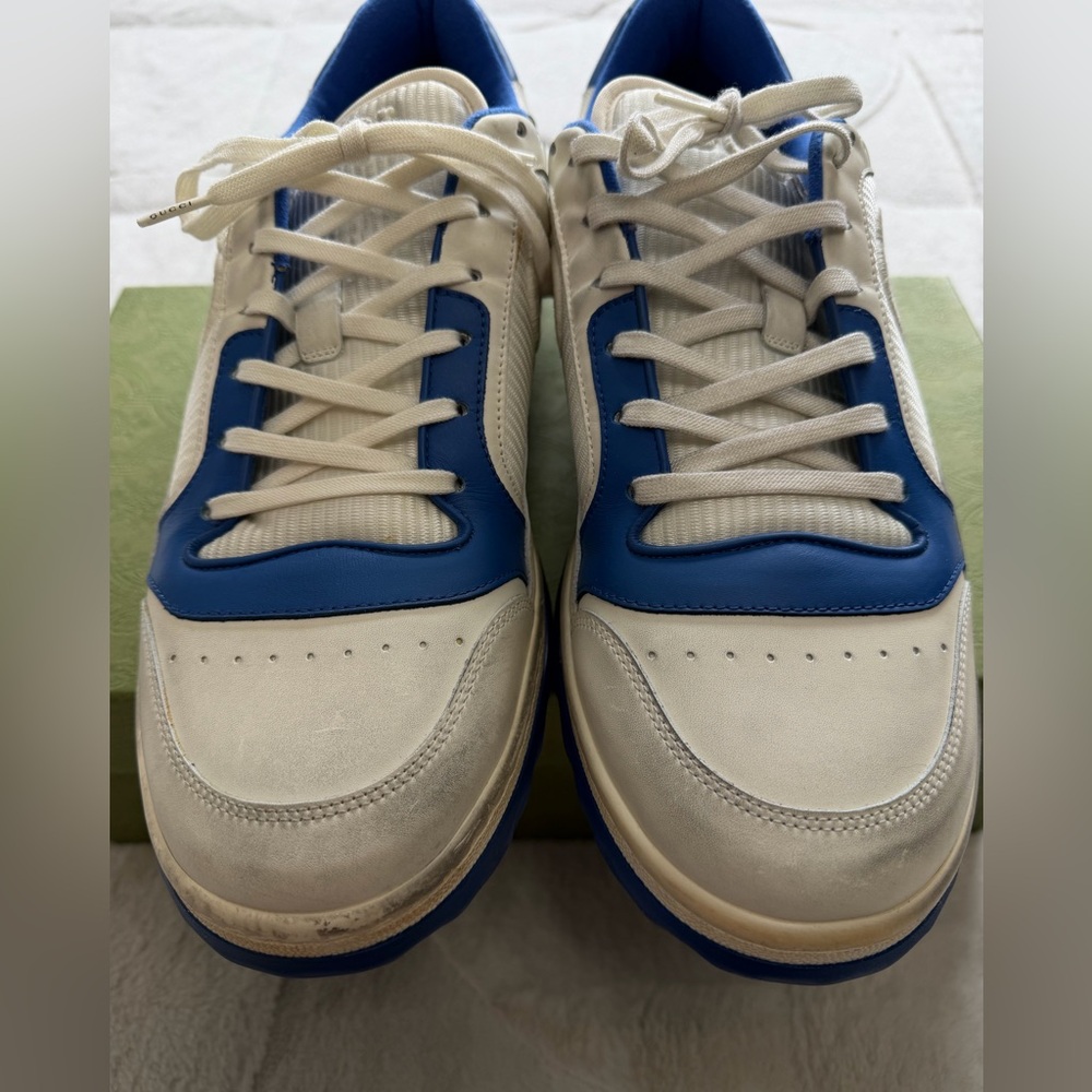NEW! $950 Gucci MAC80 Low Top Sneakers Off White Blue 13.5 - Picture 2 of 11